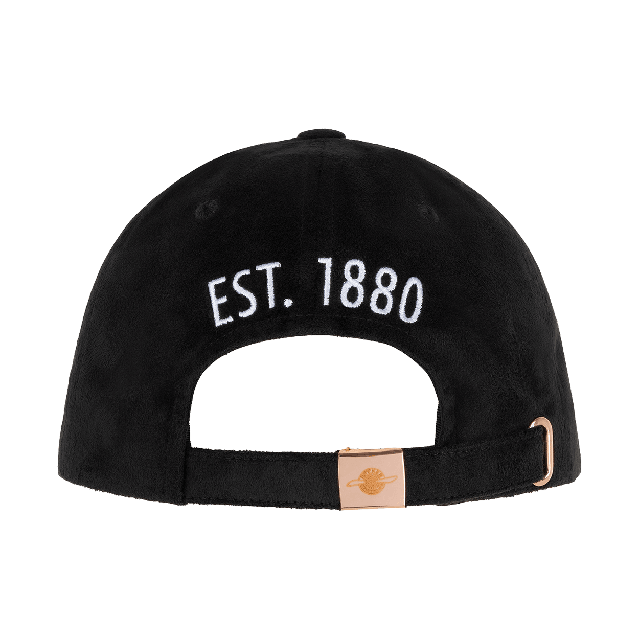 Black suede cap from behind