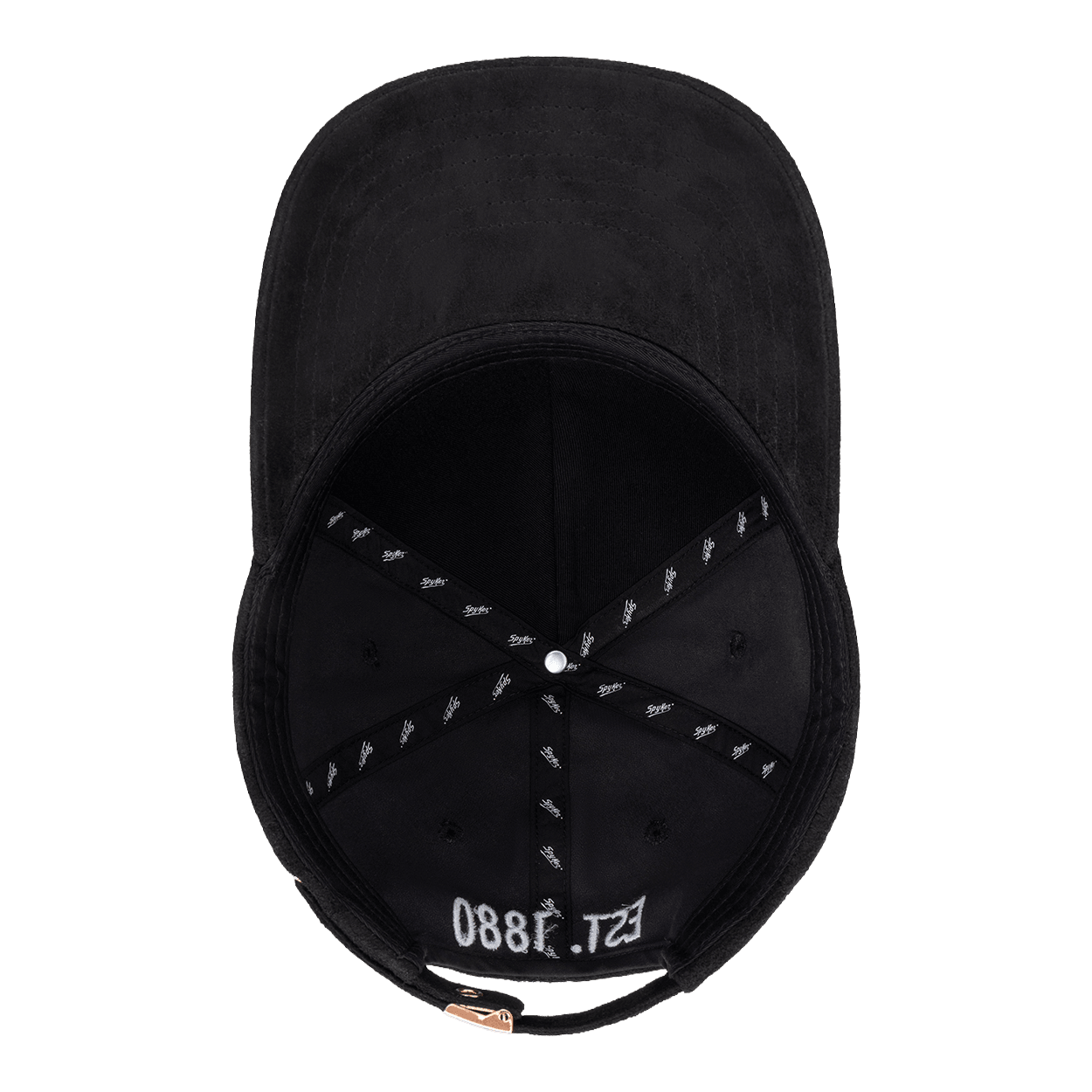 Black suede cap from bottom